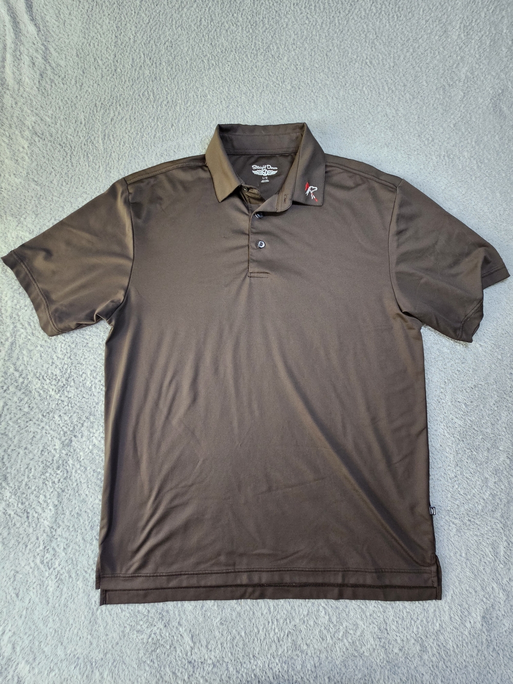 Men's Straight Down Brown Performance Polo with Subtle Collar Emblem